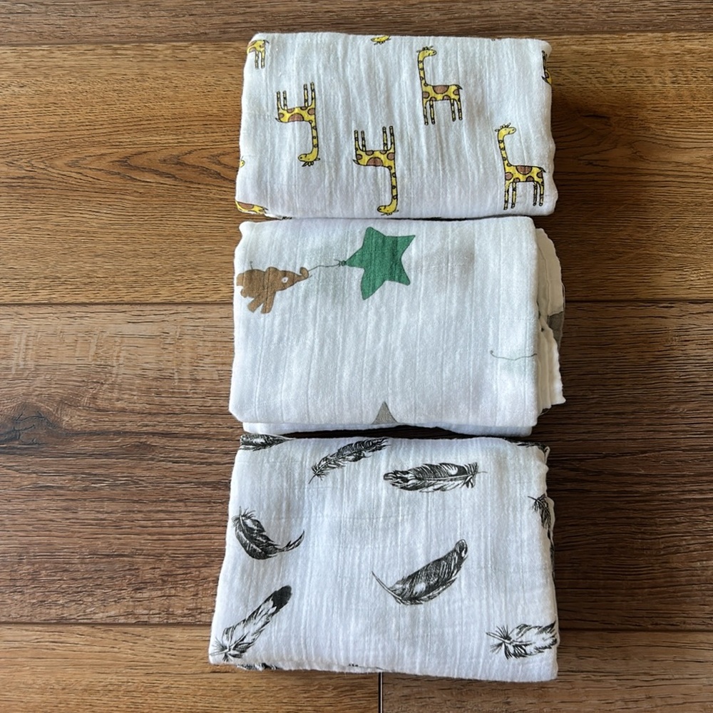 Lot 3 UpSimples Swaddle/ Security /receiving Blankets Bamboo/Muslin‎ Cotton Baby